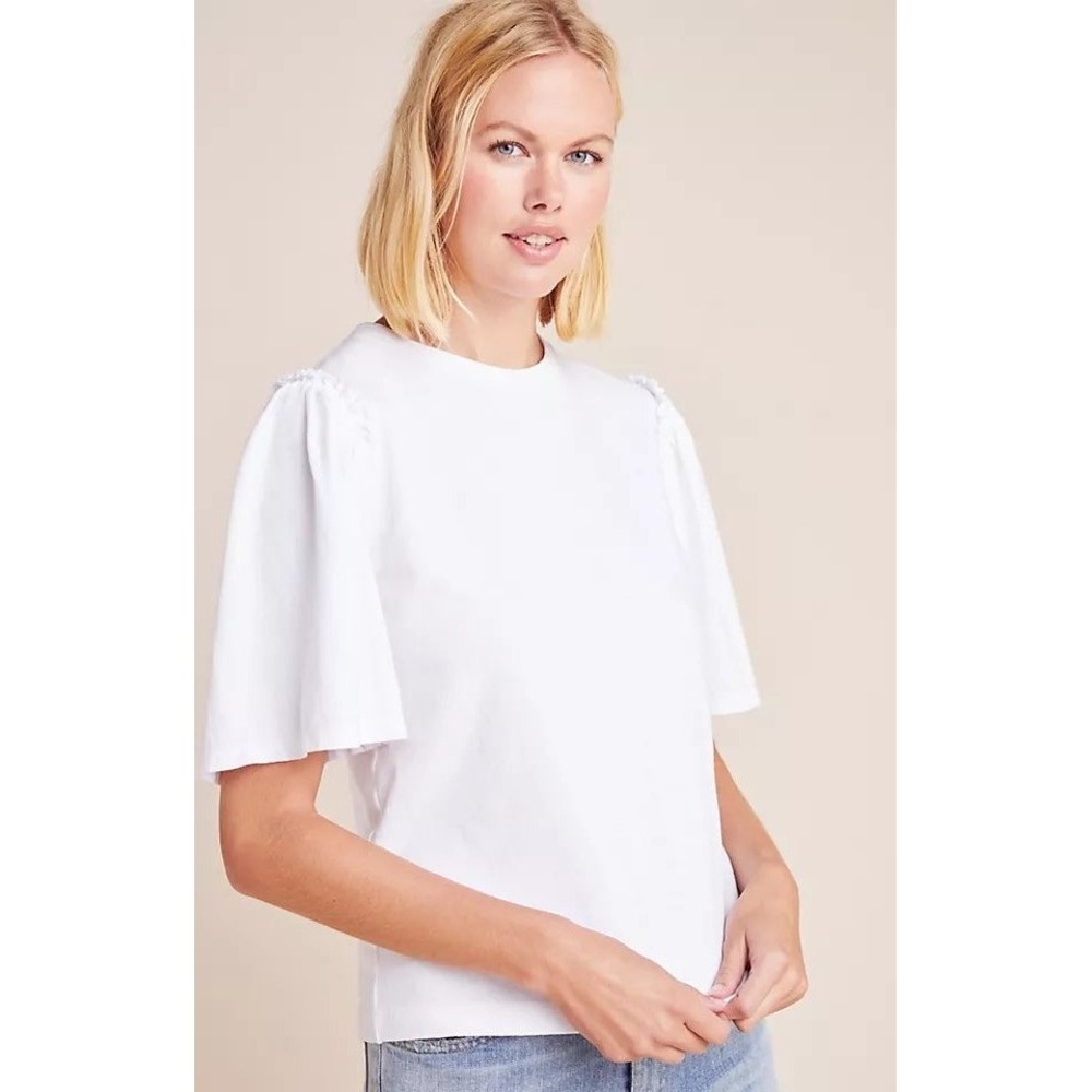 Citizens of Humanity Shirt Women XS White Cotton Flutter Sleeve Crew Neck Tee‎